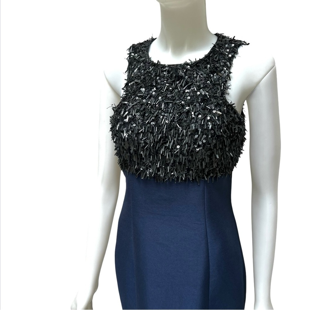 90's Monique Lhuillier Baby Doll Dress Open Back 3D Beaded Bodice Old Money Sz 6